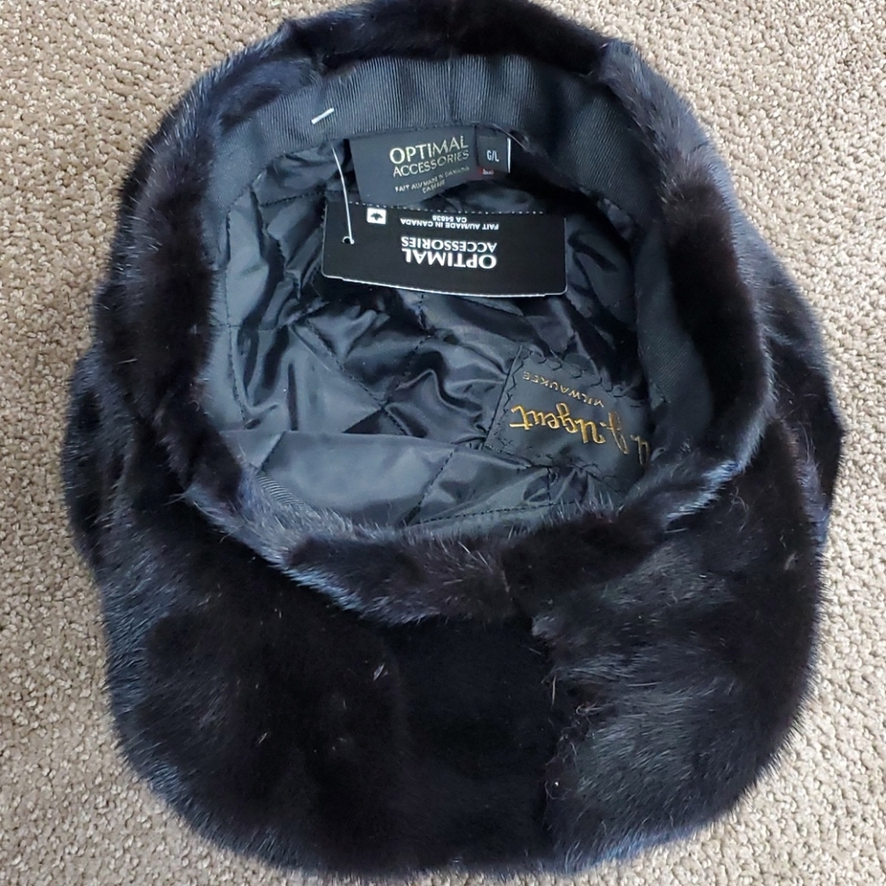 Black Mink Fur Sections Apple Cap - Picture 4 of 4